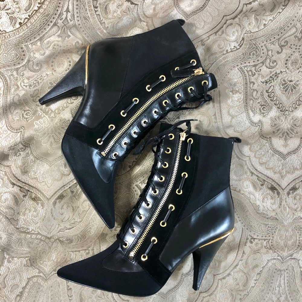 Nine West Suede Ankle Boot Double Gold Zipper